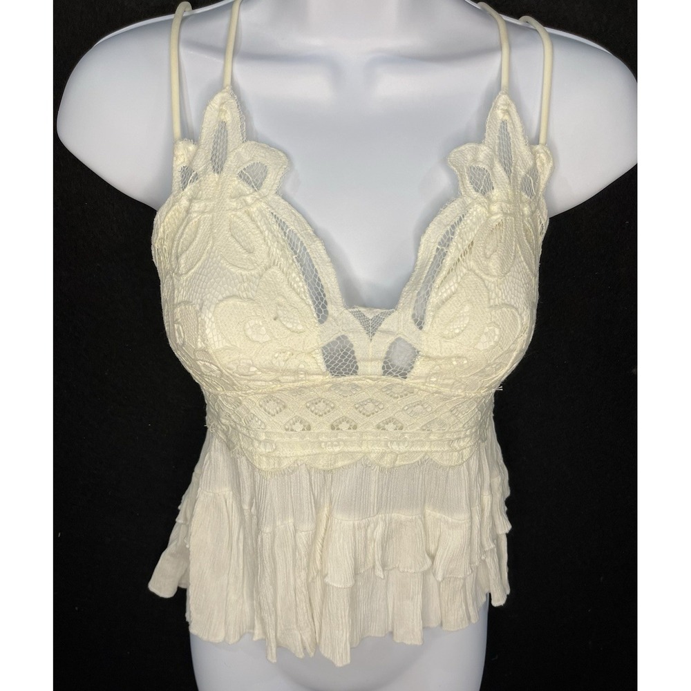 Zenana Ivory Lace Babydoll Tiered Ruffle Tank Medium Boho Fairy Feminine Sexy